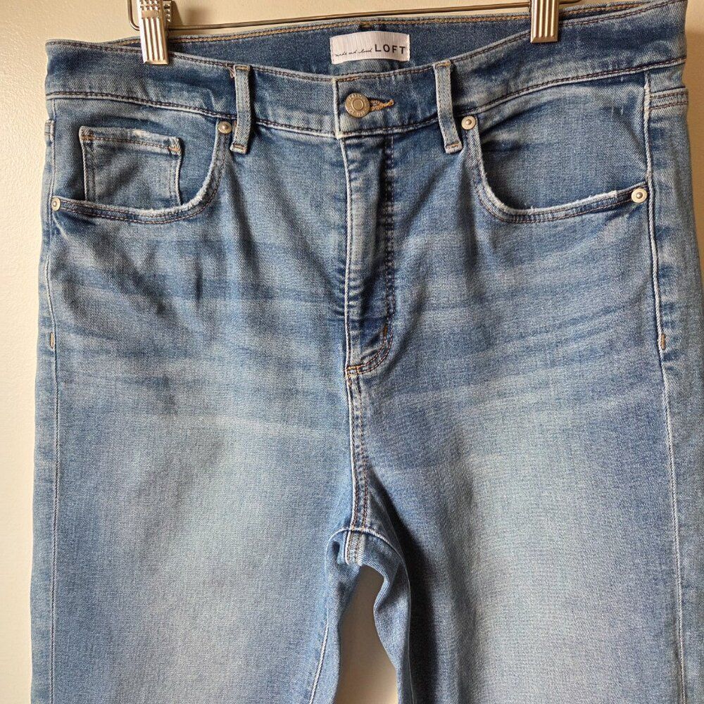 EUC LIKE NEW LOFT THE SKINNY RAW HEM STRETCH JEANS SIZE 31/12 WOMENS - Picture 6 of 14